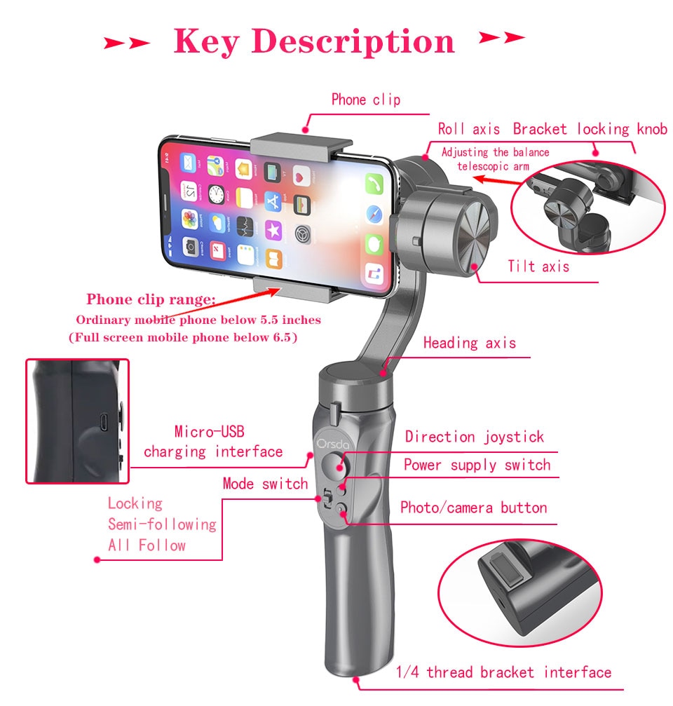 Stabilisateur cardan bluetooth pour smartphone et Gopro - stubbornspirit