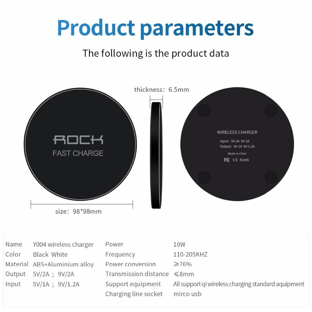 Chargeur de téléphone sans fil ROCK QI à DEL 10W - stubbornspirit