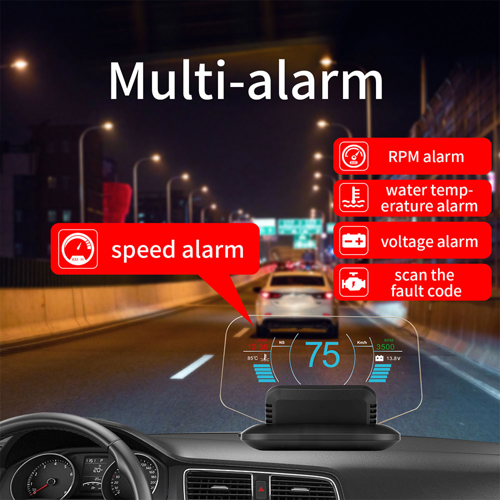 Dioche Affichage Tête Haute Voiture - HUD Grand Écran GPS Double Système 11V-18V